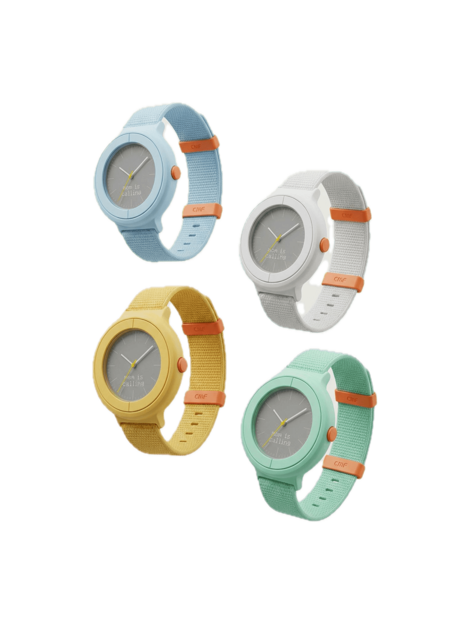 Four Kin watches in different colorways